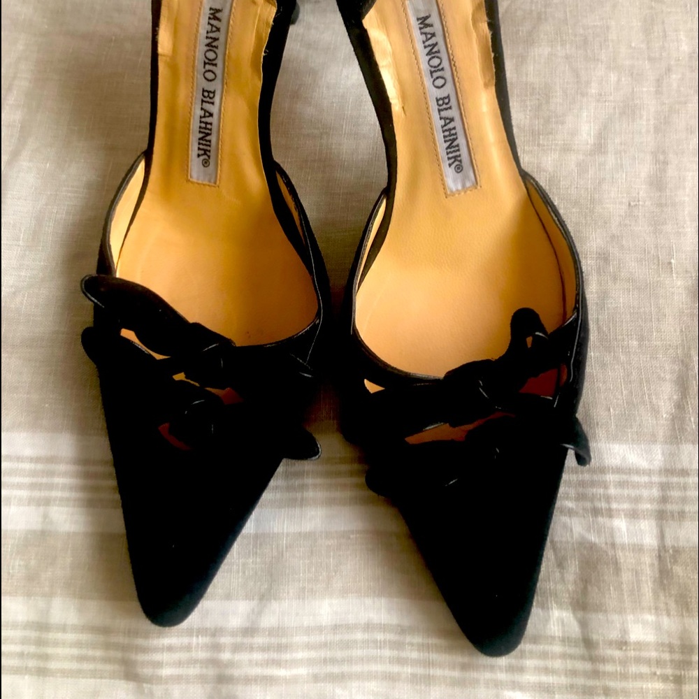 Manolo Blahnik Black Suede Mules size 36.  EUC